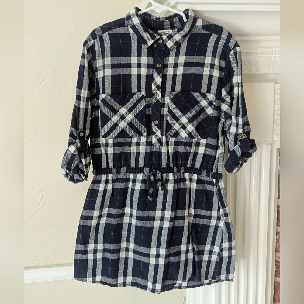 Zara | Navy and White Plaid Long Sleeve Dress